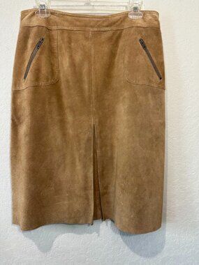 Vintage Context Camel Tan Leather Suede A Line Skirt size 10